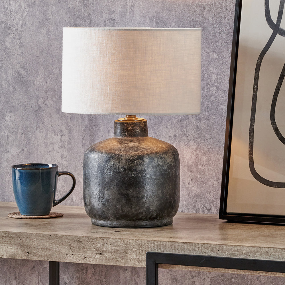 Vulcan Textured Volcanic Effect Grey Small Stoneware Table Lamp - Base Only